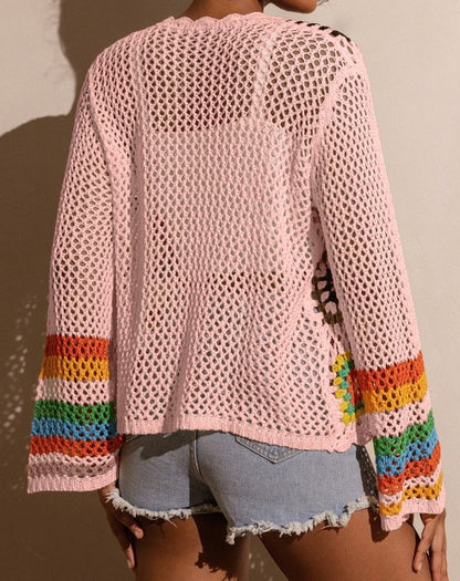 🌈 Boho Rainbow Crochet Cardigan