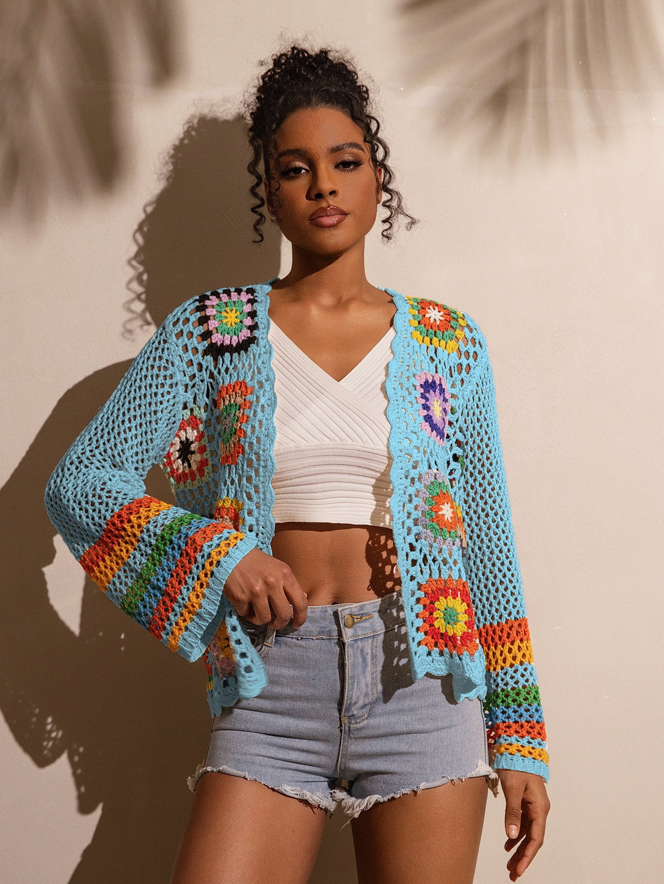 🌈 Boho Rainbow Crochet Cardigan