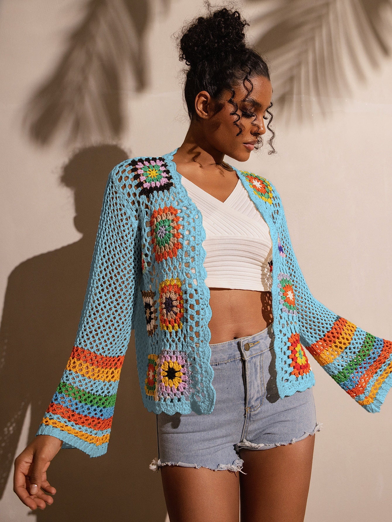 🌈 Boho Rainbow Crochet Cardigan
