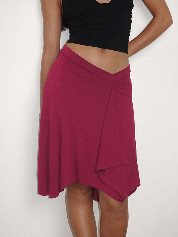 Irregular hemline, slimming, hip-concealing mid-length A-line skirt
