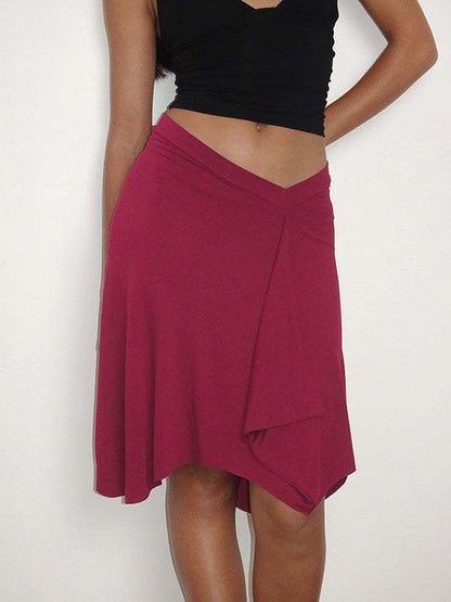Irregular hemline, slimming, hip-concealing mid-length A-line skirt