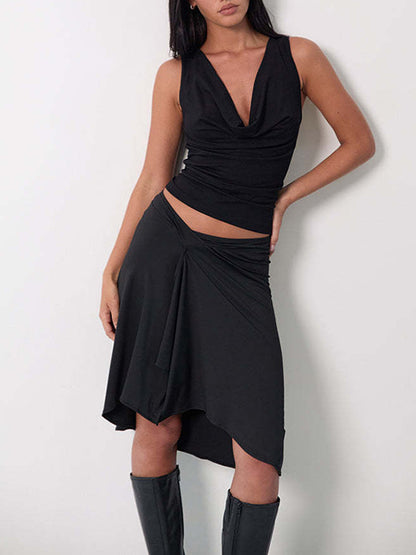 Irregular hemline, slimming, hip-concealing mid-length A-line skirt