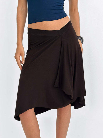Irregular hemline, slimming, hip-concealing mid-length A-line skirt