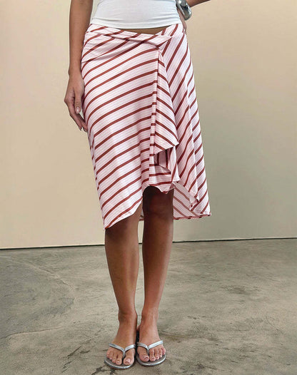 Irregular hemline, slimming, hip-concealing mid-length A-line skirt