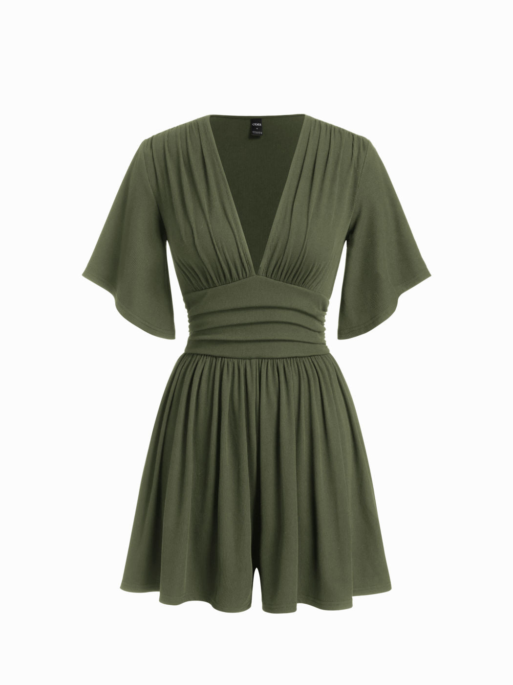 Women's Deep V-neck Pleated High-waisted Short-sleeved Jumpsuit Shorts
