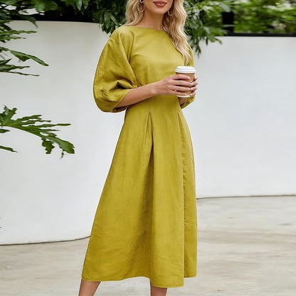 Half Sleeves Loose Solid Color Round-neck Maxi Dresses