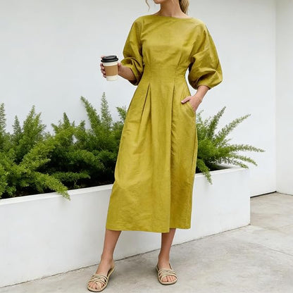 Half Sleeves Loose Solid Color Round-neck Maxi Dresses