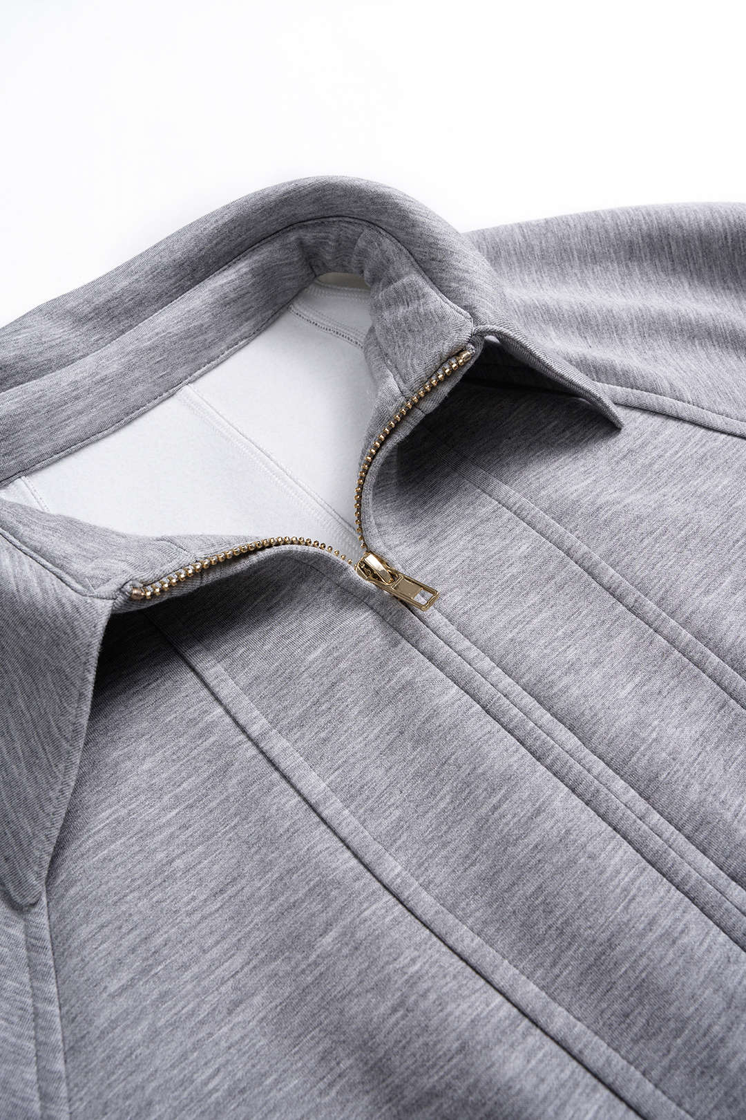 Fitted Ruched Puff Sleeve Zip Up Collared Jacket