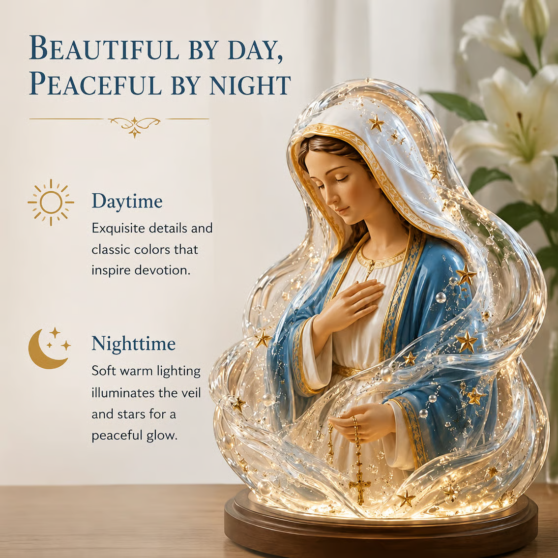 ✨ Our Lady of Starlight Illuminated Prayer Statue