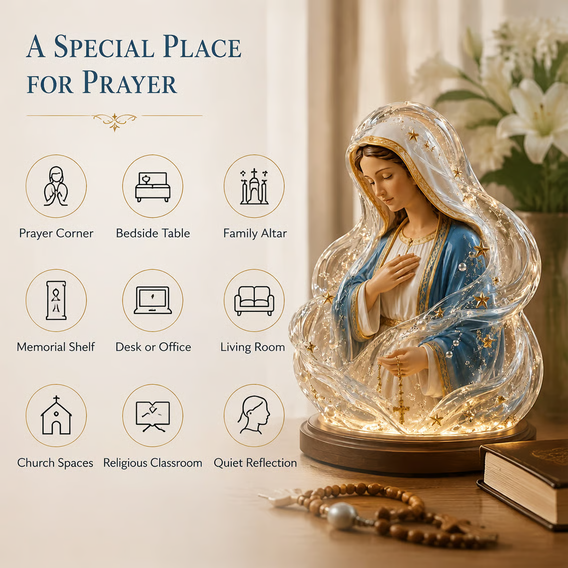 ✨ Our Lady of Starlight Illuminated Prayer Statue