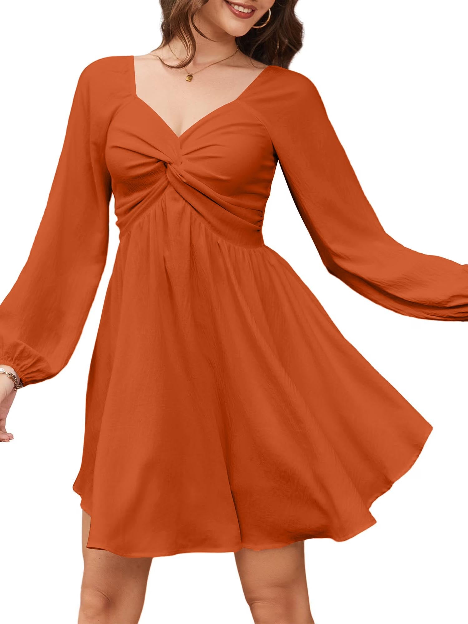 Elegant Twist Front V-Neck Long Sleeve Mini Dress