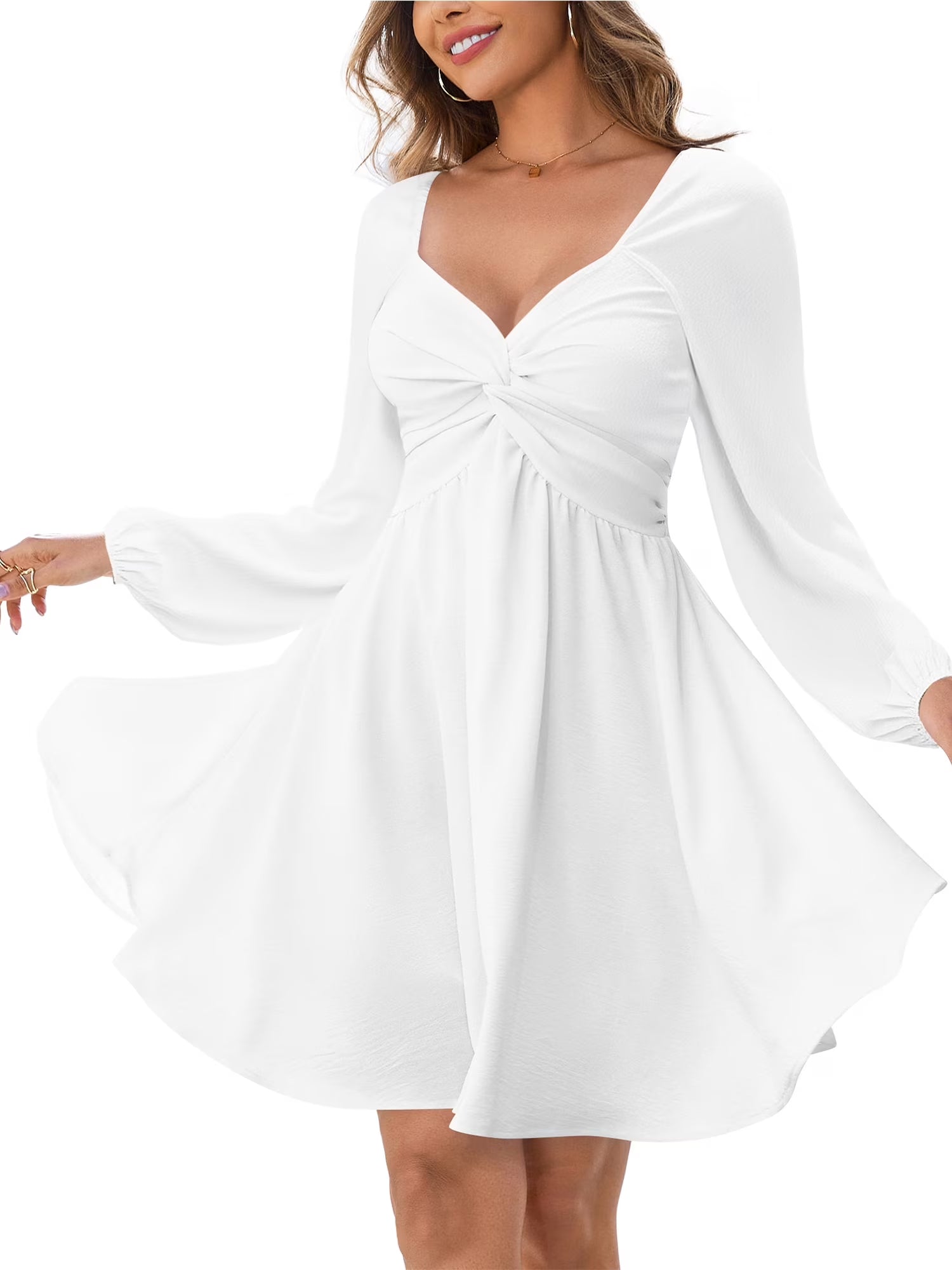 Elegant Twist Front V-Neck Long Sleeve Mini Dress