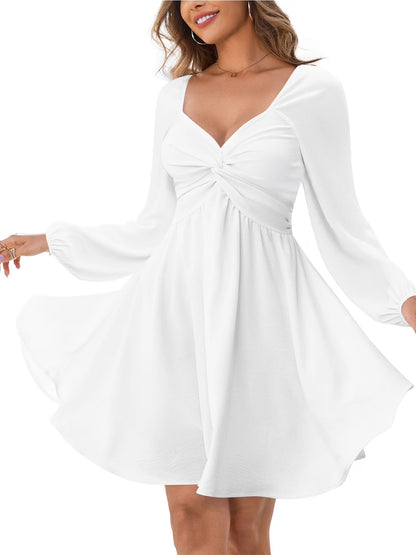 Elegant Twist Front V-Neck Long Sleeve Mini Dress