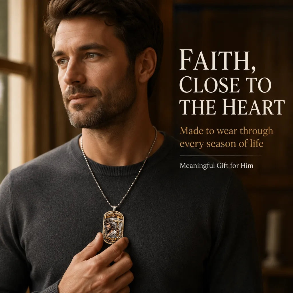 ✝️ "The Ultimate Love" Reversible Christian Dog Tag Necklace – Jesus Crucifix & Empty Tomb