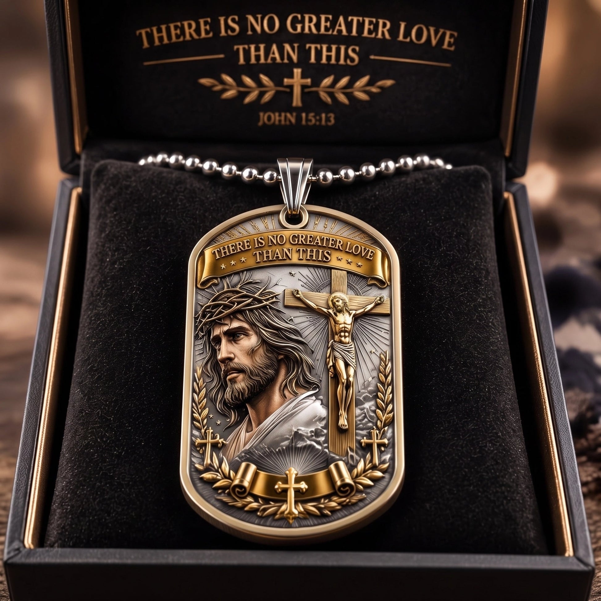 ✝️ "The Ultimate Love" Reversible Christian Dog Tag Necklace – Jesus Crucifix & Empty Tomb