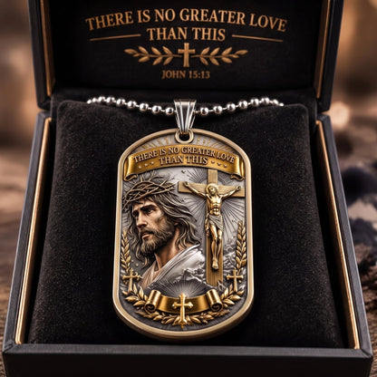 ✝️ "The Ultimate Love" Reversible Christian Dog Tag Necklace – Jesus Crucifix & Empty Tomb
