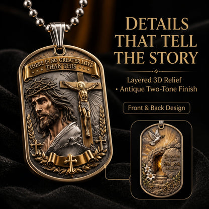 ✝️ "The Ultimate Love" Reversible Christian Dog Tag Necklace – Jesus Crucifix & Empty Tomb