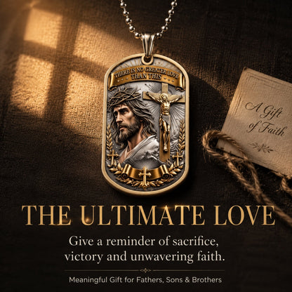 ✝️ "The Ultimate Love" Reversible Christian Dog Tag Necklace – Jesus Crucifix & Empty Tomb
