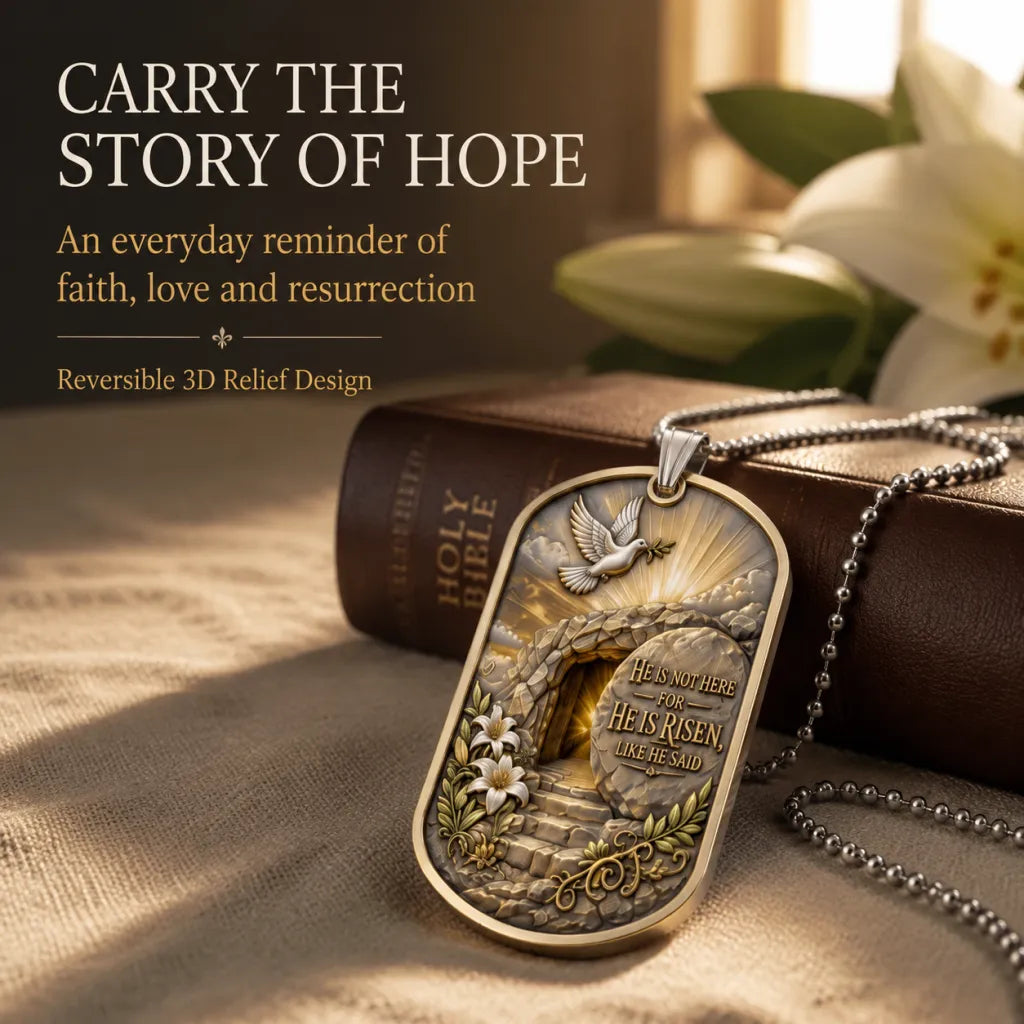 ✝️ "The Ultimate Love" Reversible Christian Dog Tag Necklace – Jesus Crucifix & Empty Tomb