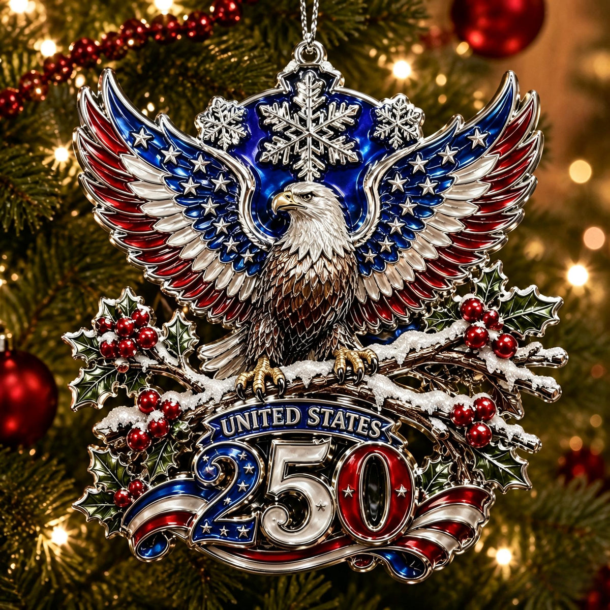 🔥🇺🇸 America 250th Anniversary Christmas Ornament— A Patriotic Christmas to Remember (1776–2026) 🎄✨