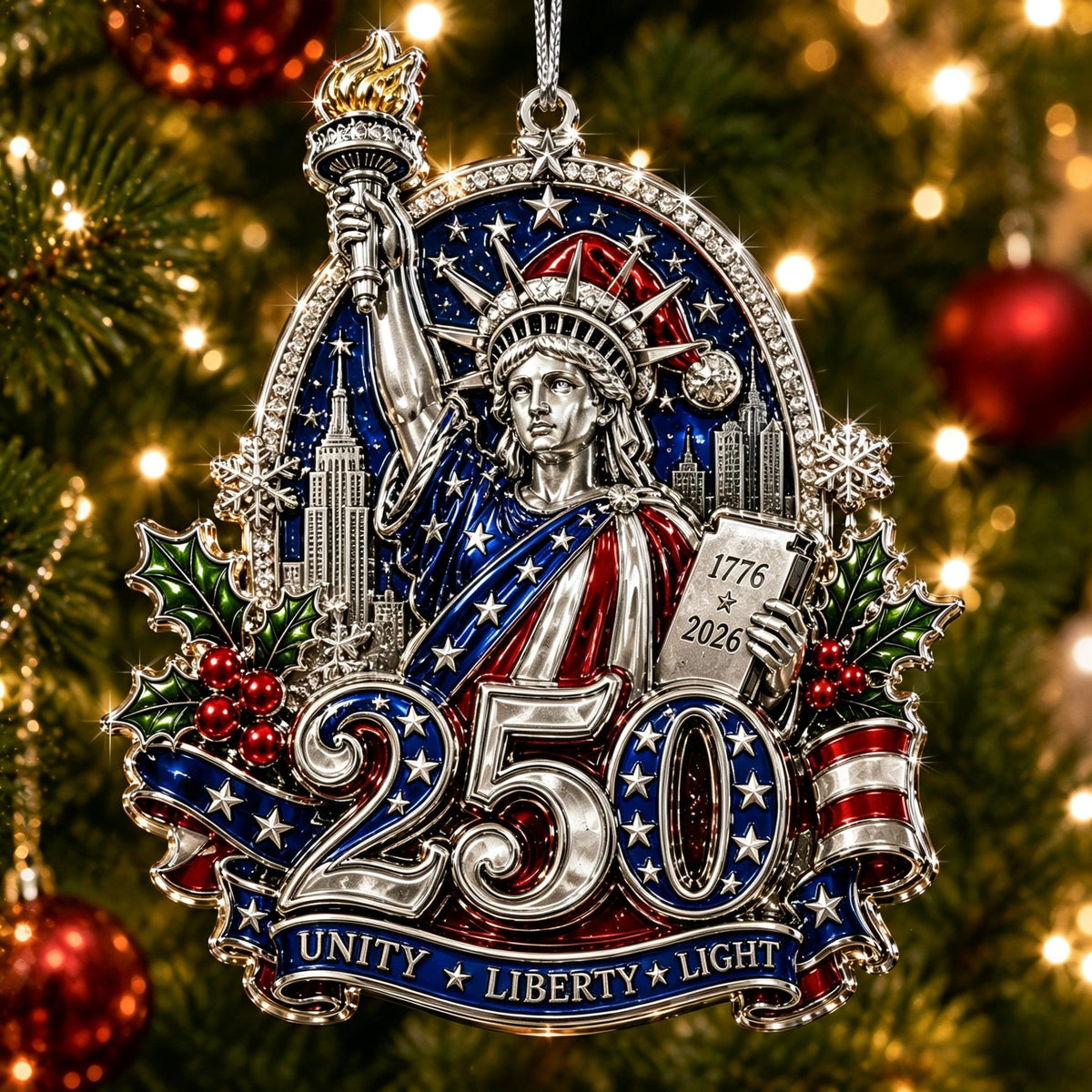 🔥🇺🇸 America 250th Anniversary Christmas Ornament— A Patriotic Christmas to Remember (1776–2026) 🎄✨