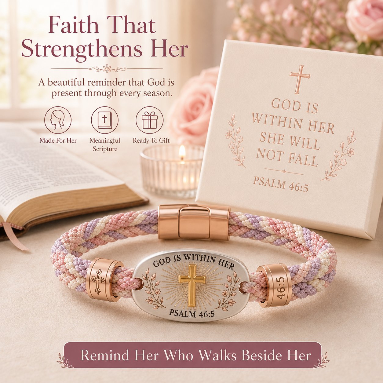 🔥 ✝️ Christian Scripture Faith Bracelet Collection | 6 Meaningful Bible Verse Designs with Raised Gold Cross & Magnetic Clasp   💗✨
