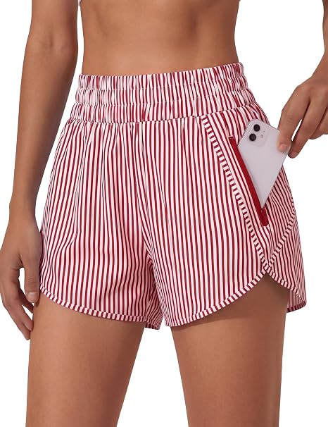 Women's striped high-waisted casual athletic shorts
