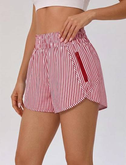 Women's striped high-waisted casual athletic shorts