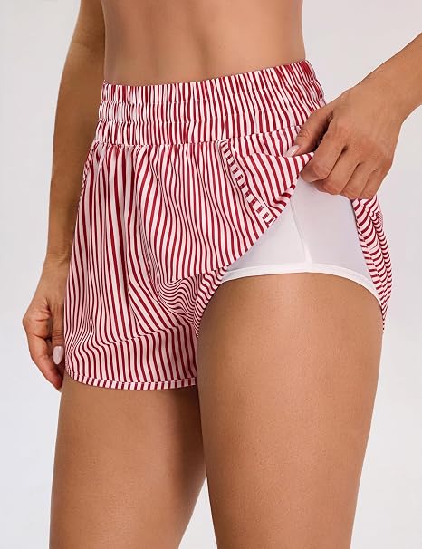 Women's striped high-waisted casual athletic shorts