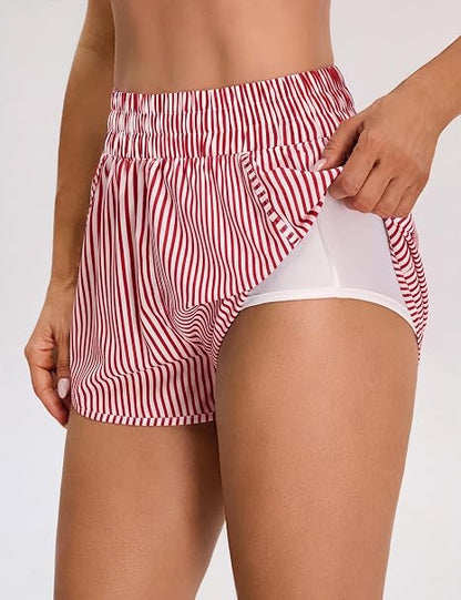 Women's striped high-waisted casual athletic shorts