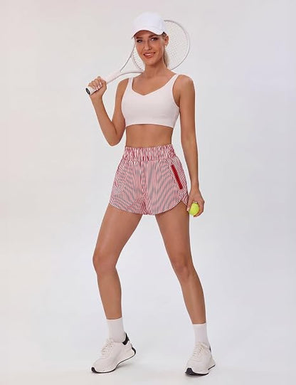 Women's striped high-waisted casual athletic shorts