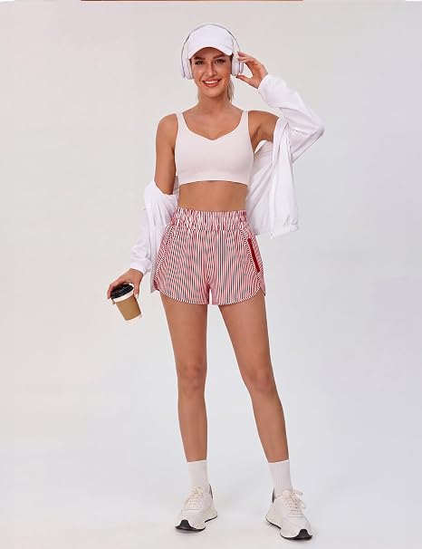 Women's striped high-waisted casual athletic shorts