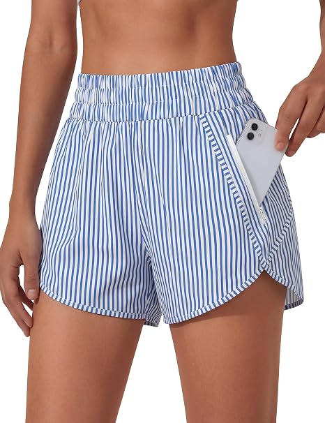 Women's striped high-waisted casual athletic shorts