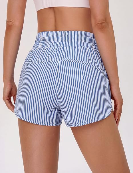 Women's striped high-waisted casual athletic shorts