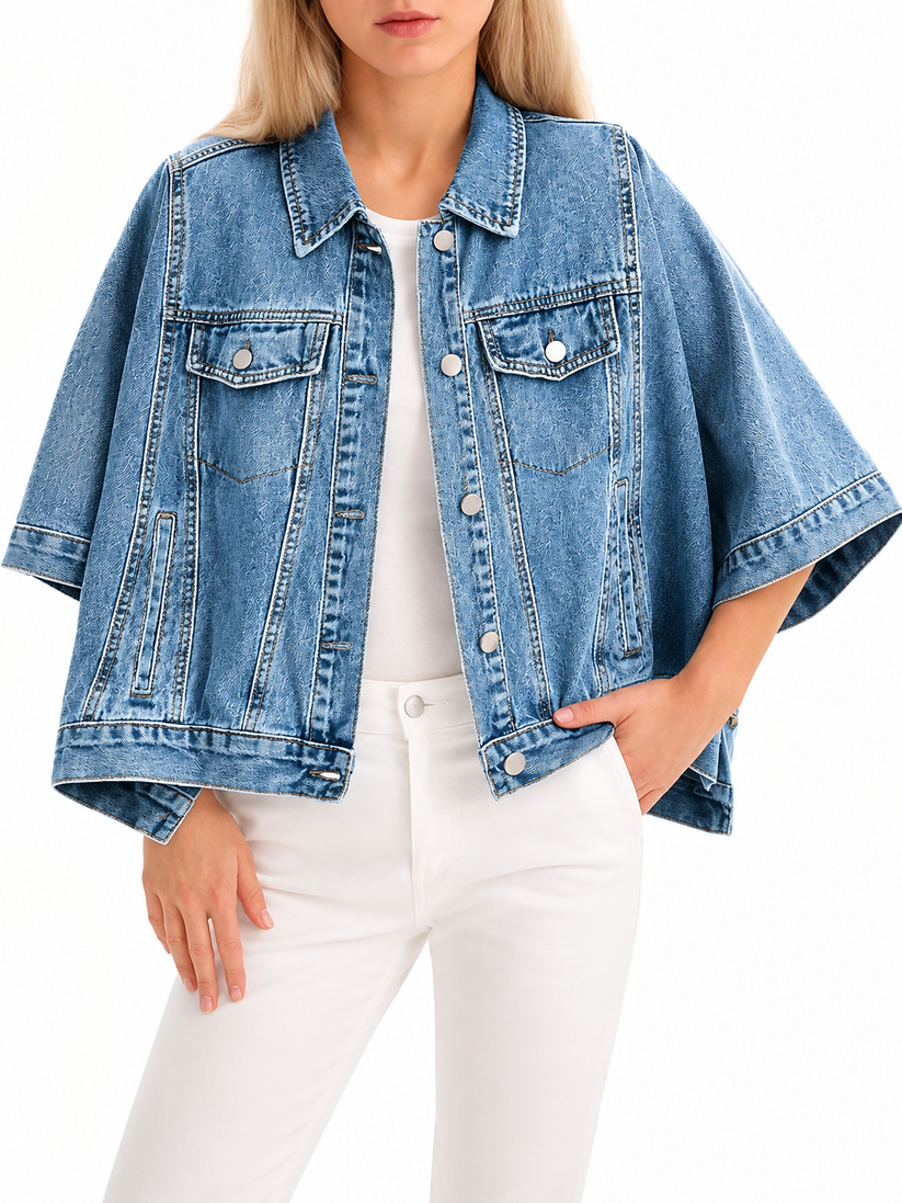 🔥Hot Sale-Women's Oversized Short Denim Cape Jacket with Pockets