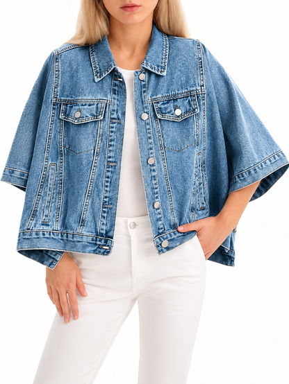 🔥Hot Sale-Women's Oversized Short Denim Cape Jacket with Pockets