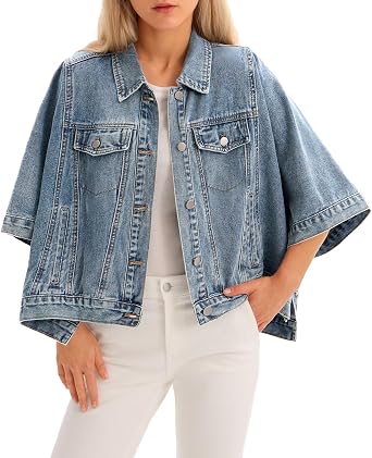 🔥Hot Sale-Women's Oversized Short Denim Cape Jacket with Pockets