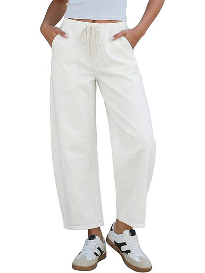 Women's drawstring wide-leg loose-fitting jeans with seams