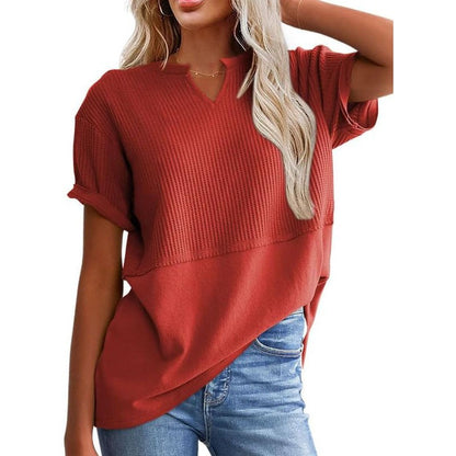 Hot Sale-Women's Casual V Neck Waffle Knit Tops Short Sleeve T Shirts