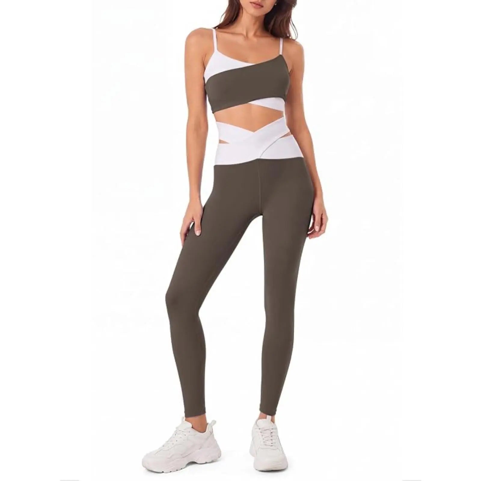 Women's Workout Sets, 2-Piece Fitness Clothing with Padded Sports Bras & Crossover High-Waisted Leggings
