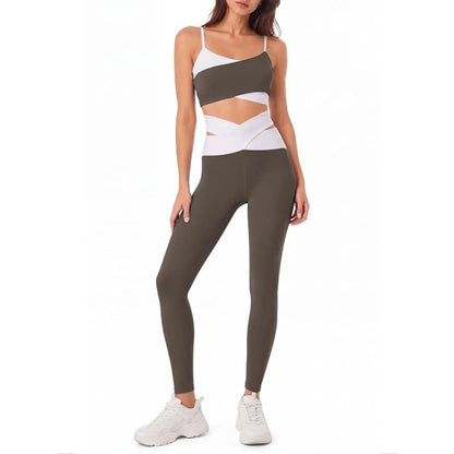 Women's Workout Sets, 2-Piece Fitness Clothing with Padded Sports Bras & Crossover High-Waisted Leggings