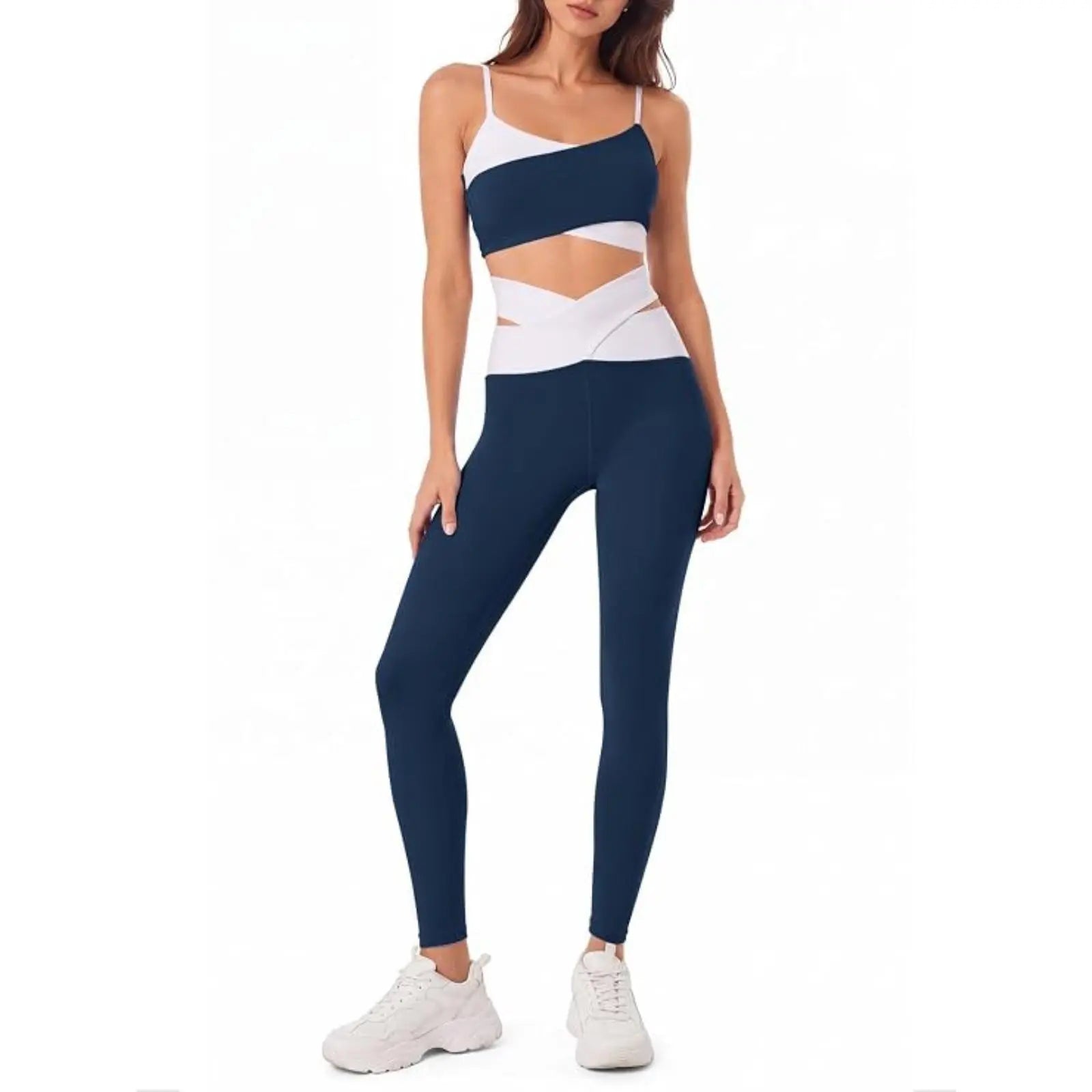 Women's Workout Sets, 2-Piece Fitness Clothing with Padded Sports Bras & Crossover High-Waisted Leggings