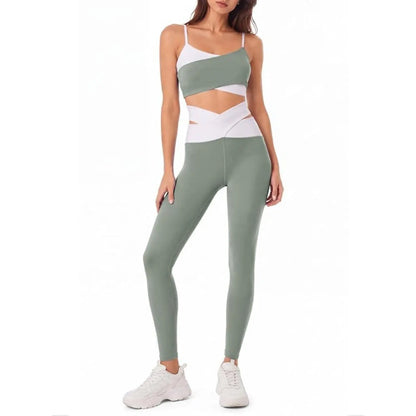 Women's Workout Sets, 2-Piece Fitness Clothing with Padded Sports Bras & Crossover High-Waisted Leggings
