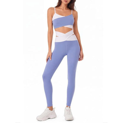 Women's Workout Sets, 2-Piece Fitness Clothing with Padded Sports Bras & Crossover High-Waisted Leggings