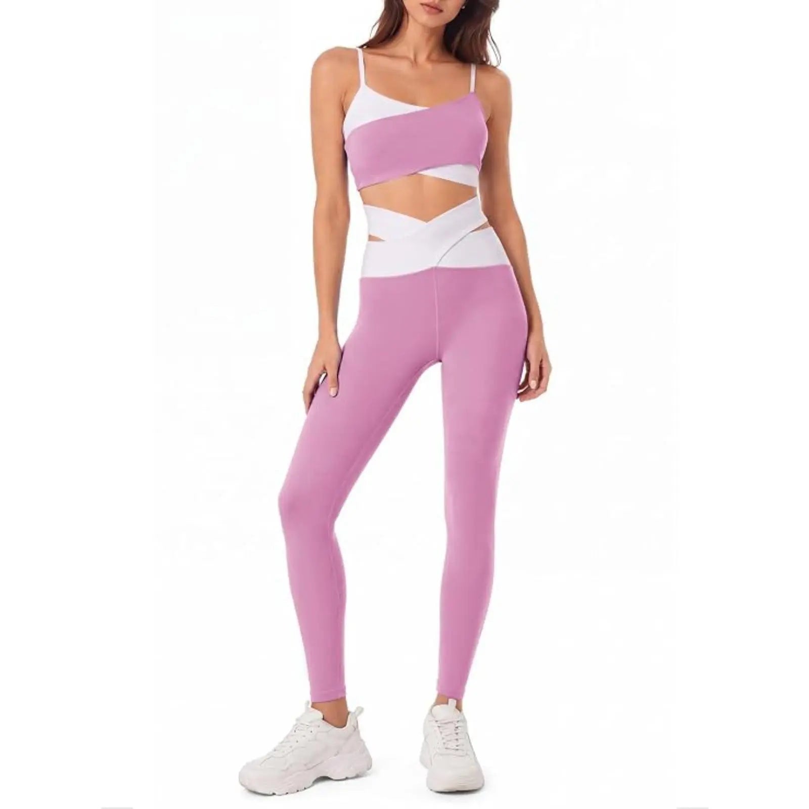Women's Workout Sets, 2-Piece Fitness Clothing with Padded Sports Bras & Crossover High-Waisted Leggings