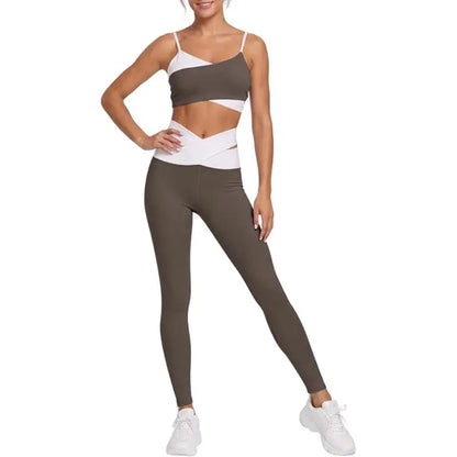 Women's Workout Sets, 2-Piece Fitness Clothing with Padded Sports Bras & Crossover High-Waisted Leggings