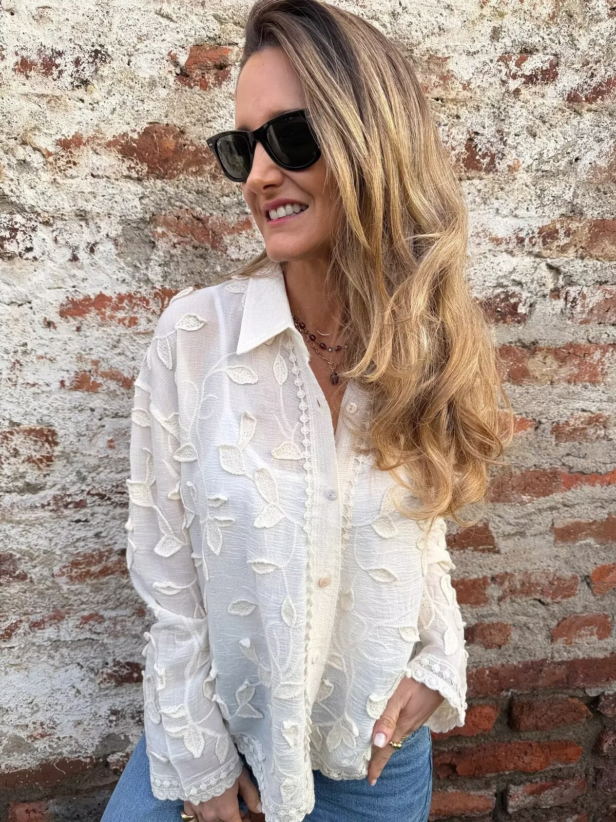Embroidered Boho Button-Up Blouse