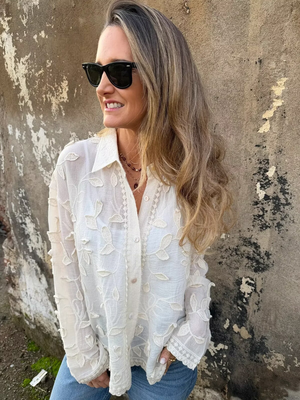 Embroidered Boho Button-Up Blouse