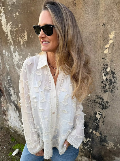 Embroidered Boho Button-Up Blouse
