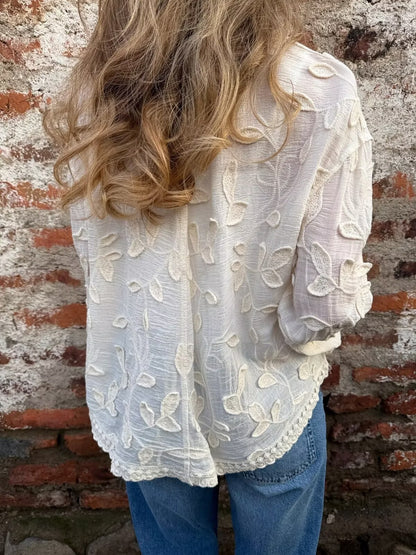 Embroidered Boho Button-Up Blouse